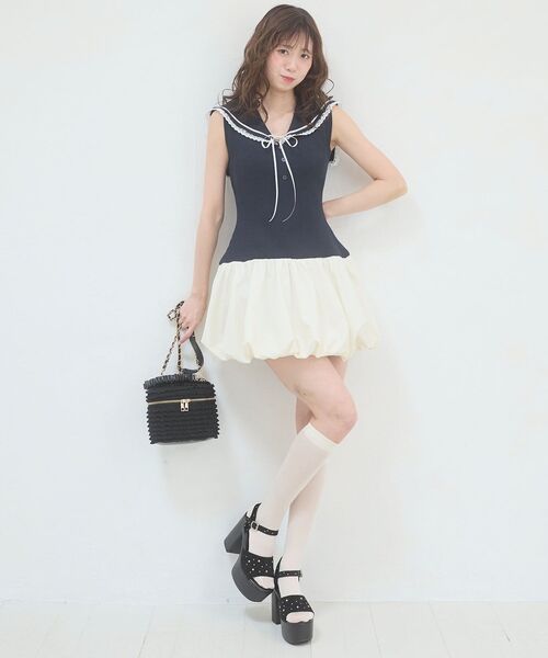 MAJESTIC LEGON(マジェスティックレゴン)の「セーラーカラーバルーンミニワンピース(ワンピース・レディース・ネイビー/アイボリー/グレー・MEDIUM)」の12枚目の写真