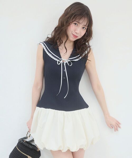 MAJESTIC LEGON(マジェスティックレゴン)の「セーラーカラーバルーンミニワンピース(ワンピース・レディース・ネイビー/アイボリー/グレー・MEDIUM)」の14枚目の写真