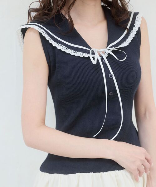 MAJESTIC LEGON(マジェスティックレゴン)の「セーラーカラーバルーンミニワンピース(ワンピース・レディース・ネイビー/アイボリー/グレー・MEDIUM)」の17枚目の写真