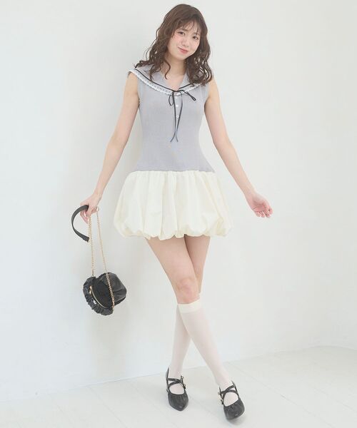 MAJESTIC LEGON(マジェスティックレゴン)の「セーラーカラーバルーンミニワンピース(ワンピース・レディース・ネイビー/アイボリー/グレー・MEDIUM)」の18枚目の写真
