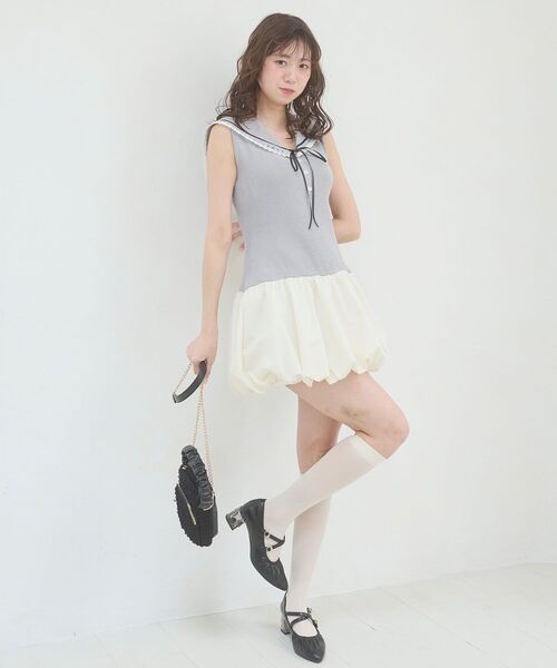 MAJESTIC LEGON(マジェスティックレゴン)の「セーラーカラーバルーンミニワンピース(ワンピース・レディース・ネイビー/アイボリー/グレー・MEDIUM)」の19枚目の写真