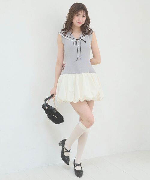 MAJESTIC LEGON(マジェスティックレゴン)の「セーラーカラーバルーンミニワンピース(ワンピース・レディース・ネイビー/アイボリー/グレー・MEDIUM)」の20枚目の写真