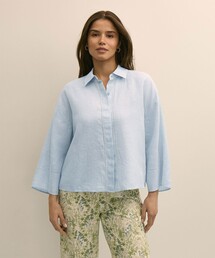 アイリッシュリネン　リラックスフィット　ワイドスリーブ　クロップドシャツ