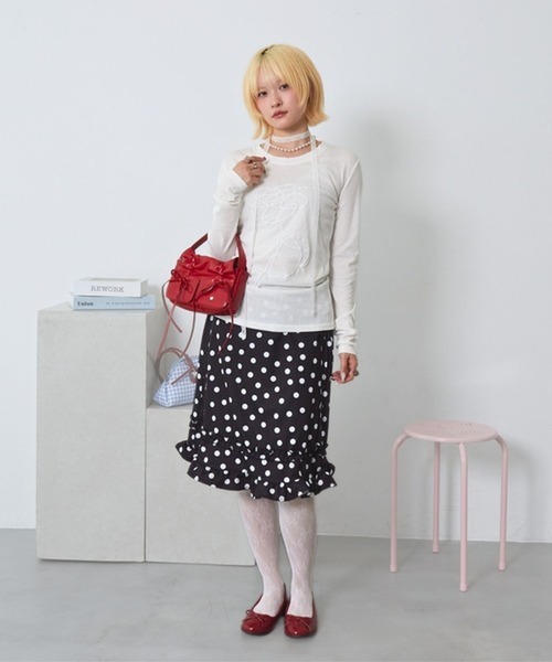 merrylatte（メリーラテ）の「ドットフリルミディスカート【TUNE】（スカート・レディース・ブラック/ホワイト・FREE）」の22枚目の写真