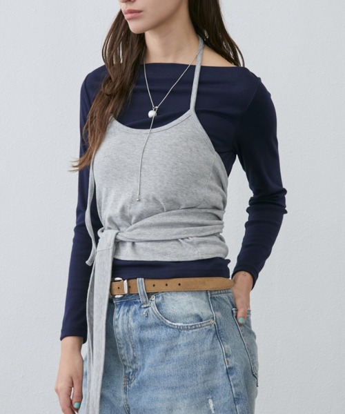 Rohwel（ローウェル）の「Layered Bustier Set Top / レイヤードビスチェセットトップス（Tシャツ/カットソー・レディース・ホワイト/ネイビー・FREE）」の3枚目の写真