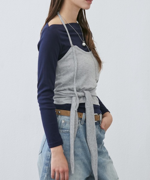 Rohwel（ローウェル）の「Layered Bustier Set Top / レイヤードビスチェセットトップス（Tシャツ/カットソー・レディース・ホワイト/ネイビー・FREE）」の4枚目の写真