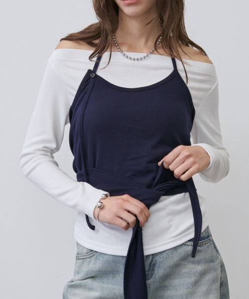 Rohwel（ローウェル）の「Layered Bustier Set Top / レイヤードビスチェセットトップス（Tシャツ/カットソー・レディース・ホワイト/ネイビー・FREE）」の14枚目の写真
