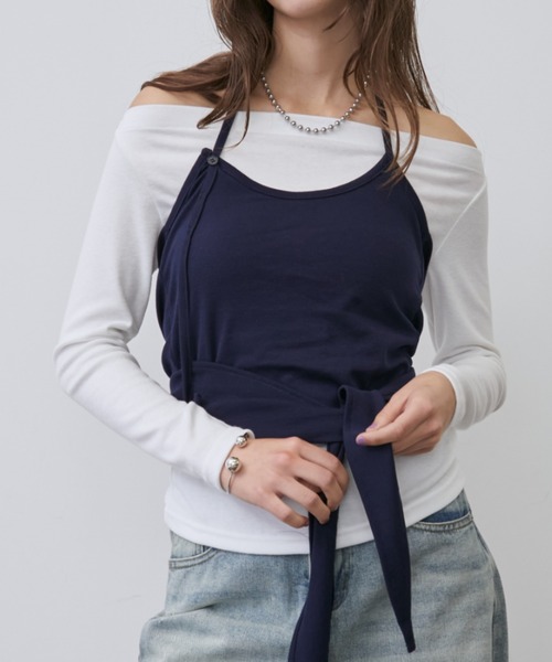 Rohwel（ローウェル）の「Layered Bustier Set Top / レイヤードビスチェセットトップス（Tシャツ/カットソー・レディース・ホワイト/ネイビー・FREE）」の15枚目の写真