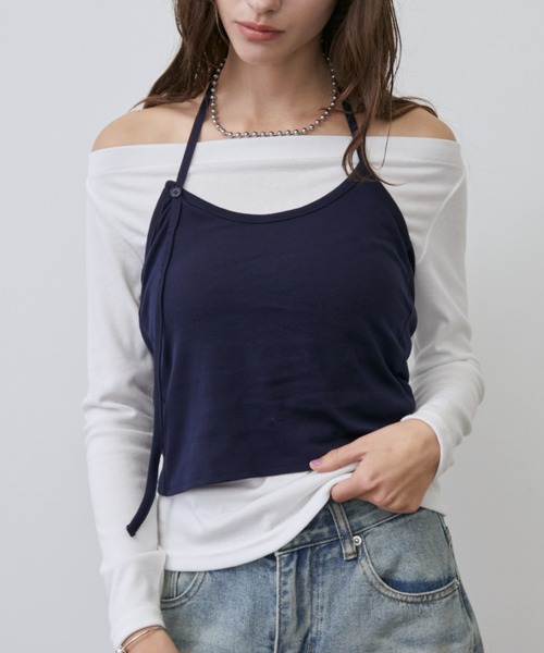 Rohwel（ローウェル）の「Layered Bustier Set Top / レイヤードビスチェセットトップス（Tシャツ/カットソー・レディース・ホワイト/ネイビー・FREE）」の13枚目の写真