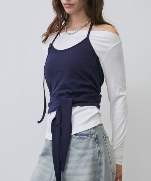 Rohwel（ローウェル）の「Layered Bustier Set Top / レイヤードビスチェセットトップス（Tシャツ/カットソー・レディース・ホワイト/ネイビー・FREE）」の16枚目の写真