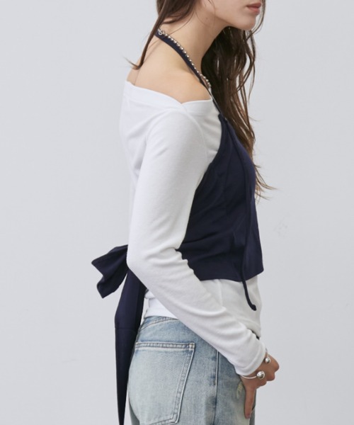 Rohwel（ローウェル）の「Layered Bustier Set Top / レイヤードビスチェセットトップス（Tシャツ/カットソー・レディース・ホワイト/ネイビー・FREE）」の21枚目の写真