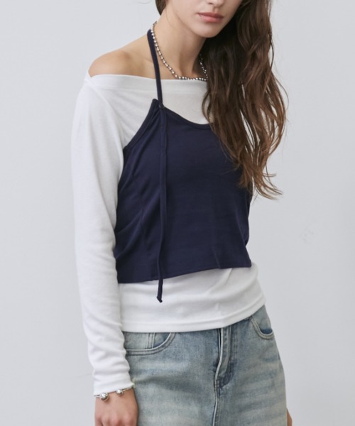 Rohwel（ローウェル）の「Layered Bustier Set Top / レイヤードビスチェセットトップス（Tシャツ/カットソー・レディース・ホワイト/ネイビー・FREE）」の19枚目の写真