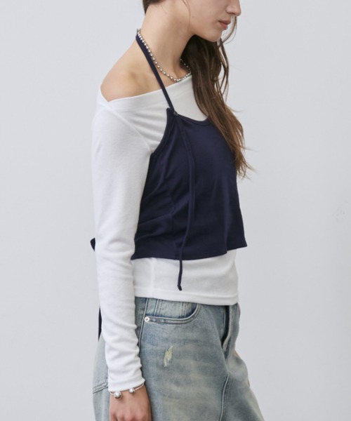 Rohwel（ローウェル）の「Layered Bustier Set Top / レイヤードビスチェセットトップス（Tシャツ/カットソー・レディース・ホワイト/ネイビー・FREE）」の20枚目の写真