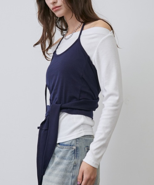 Rohwel（ローウェル）の「Layered Bustier Set Top / レイヤードビスチェセットトップス（Tシャツ/カットソー・レディース・ホワイト/ネイビー・FREE）」の17枚目の写真
