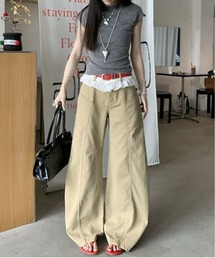 ウエストレース付きワイドチノパンツ