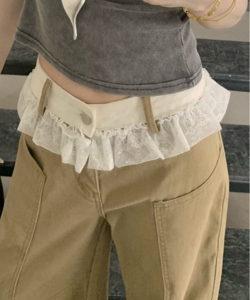 &soiree(アンドソワレ)の「ウエストレース付きワイドチノパンツ(チノパンツ・レディース・ベージュ・SMALL/MEDIUM/LARGE/X-LARGE)」の3枚目の写真
