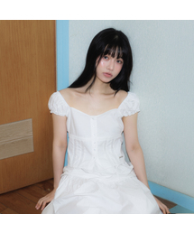 Lace Shirring Crop Blouse [Ivory]