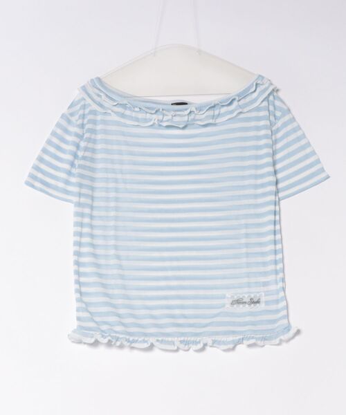 FCMM(エフシーエムエム)の「FRILL BORDER TEE/フリルボーダーTEE(Tシャツ/カットソー・レディース・ライトブルー/ネイビー/ピンク・SMALL/MEDIUM)」の1枚目の写真