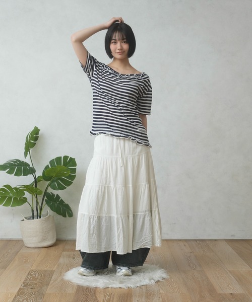 FCMM(エフシーエムエム)の「FRILL BORDER TEE/フリルボーダーTEE(Tシャツ/カットソー・レディース・ライトブルー/ネイビー/ピンク・SMALL/MEDIUM)」の4枚目の写真