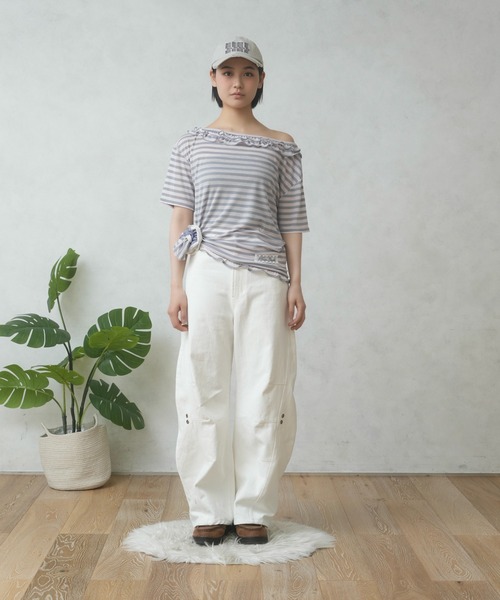 FCMM(エフシーエムエム)の「FRILL BORDER TEE/フリルボーダーTEE(Tシャツ/カットソー・レディース・ライトブルー/ネイビー/ピンク・SMALL/MEDIUM)」の21枚目の写真