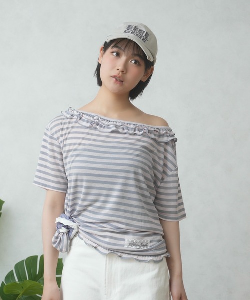 FCMM(エフシーエムエム)の「FRILL BORDER TEE/フリルボーダーTEE(Tシャツ/カットソー・レディース・ライトブルー/ネイビー/ピンク・SMALL/MEDIUM)」の19枚目の写真