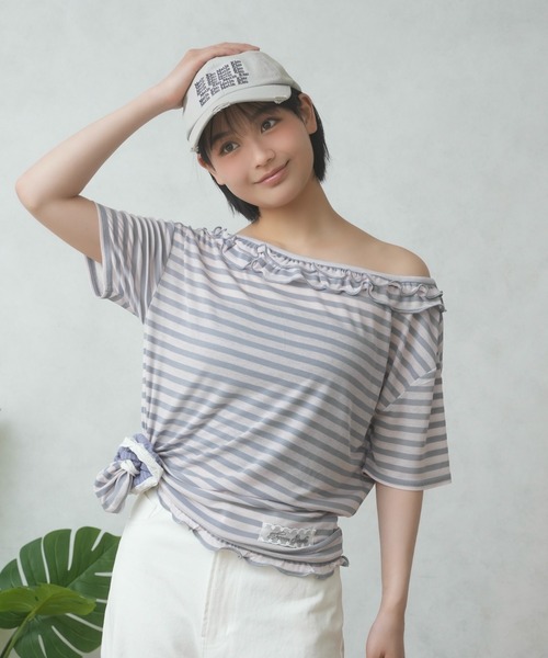 FCMM(エフシーエムエム)の「FRILL BORDER TEE/フリルボーダーTEE(Tシャツ/カットソー・レディース・ライトブルー/ネイビー/ピンク・SMALL/MEDIUM)」の20枚目の写真