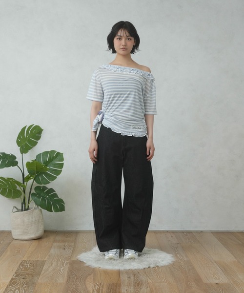 FCMM(エフシーエムエム)の「FRILL BORDER TEE/フリルボーダーTEE(Tシャツ/カットソー・レディース・ライトブルー/ネイビー/ピンク・SMALL/MEDIUM)」の9枚目の写真