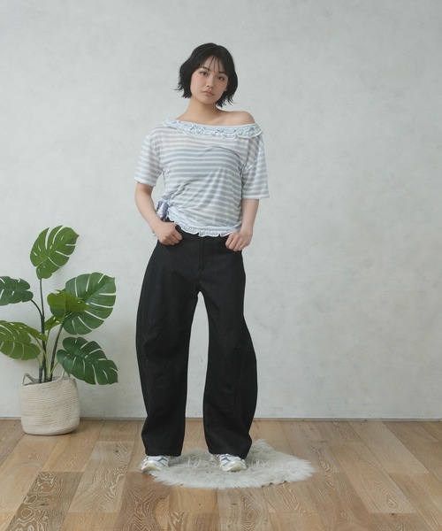 FCMM(エフシーエムエム)の「FRILL BORDER TEE/フリルボーダーTEE(Tシャツ/カットソー・レディース・ライトブルー/ネイビー/ピンク・SMALL/MEDIUM)」の12枚目の写真