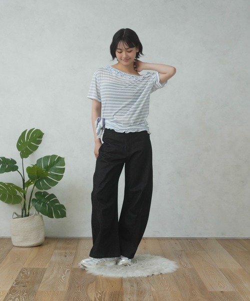 FCMM(エフシーエムエム)の「FRILL BORDER TEE/フリルボーダーTEE(Tシャツ/カットソー・レディース・ライトブルー/ネイビー/ピンク・SMALL/MEDIUM)」の13枚目の写真