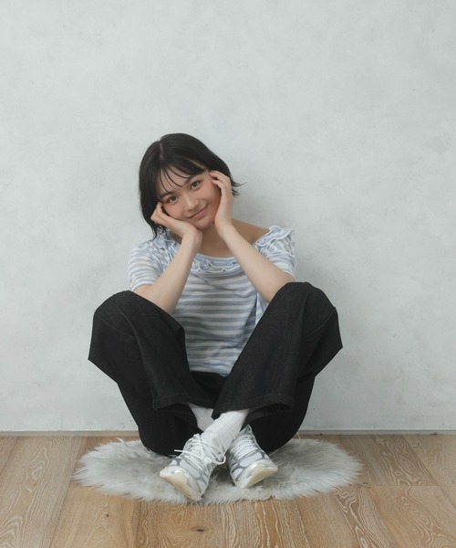 FCMM(エフシーエムエム)の「FRILL BORDER TEE/フリルボーダーTEE(Tシャツ/カットソー・レディース・ライトブルー/ネイビー/ピンク・SMALL/MEDIUM)」の14枚目の写真