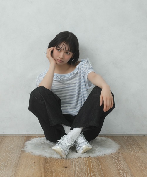 FCMM(エフシーエムエム)の「FRILL BORDER TEE/フリルボーダーTEE(Tシャツ/カットソー・レディース・ライトブルー/ネイビー/ピンク・SMALL/MEDIUM)」の15枚目の写真