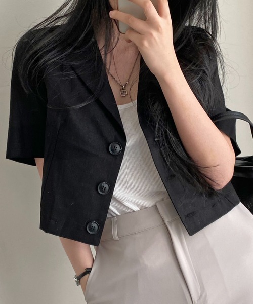 FAVORITO(ファヴォリート)の「襟付きシングルブレストジャケット(その他アウター・レディース・ベージュ/ブラック・F)」の5枚目の写真