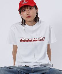 【FFEIN(フェイン)】立体チェックプリントロゴショート丈Tシャツ/ クルーネック 半袖 刺繍 【短丈】