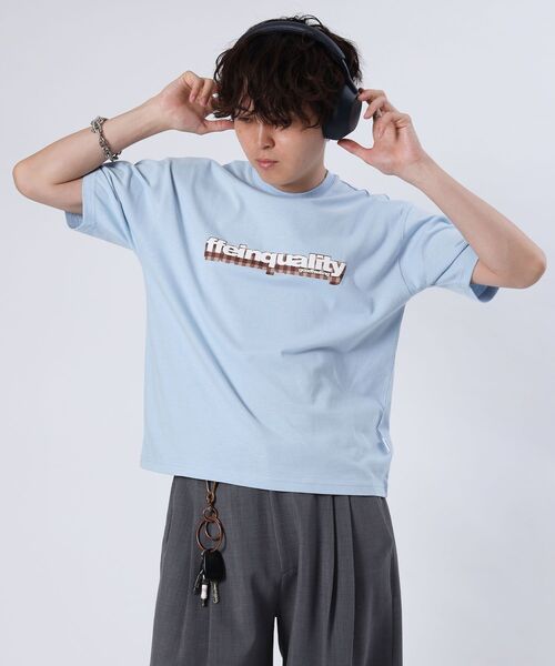 FFEIN(フェイン)の「【FFEIN(フェイン)】立体チェックプリントロゴショート丈Tシャツ/ クルーネック 半袖 刺繍 【短丈】(Tシャツ/カットソー・メンズ・ライトブルー/ホワイト/ブラック/その他1/ネイビー・MEDIUM/SMALL/LARGE)」の7枚目の写真