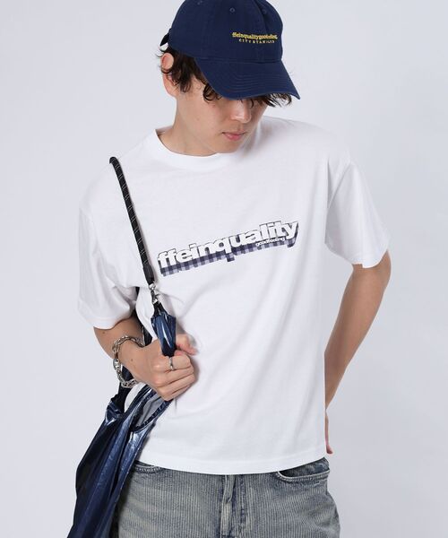 FFEIN(フェイン)の「【FFEIN(フェイン)】立体チェックプリントロゴショート丈Tシャツ/ クルーネック 半袖 刺繍 【短丈】(Tシャツ/カットソー・メンズ・ライトブルー/ホワイト/ブラック/その他1/ネイビー・MEDIUM/SMALL/LARGE)」の8枚目の写真
