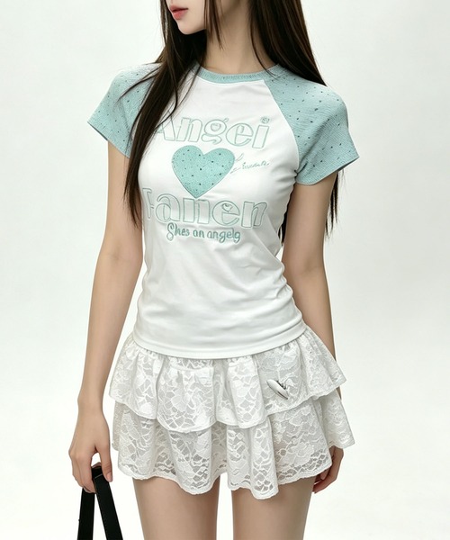 HOOK(フック)の「HOOK for girls パッチ刺繍 ハートロゴ 星柄切替 ラグランTシャツ レディース Y2K ガーリー 半袖 カットソー (SS)(Tシャツ/カットソー・レディース・ピンク/ブルー・FREE)」の21枚目の写真