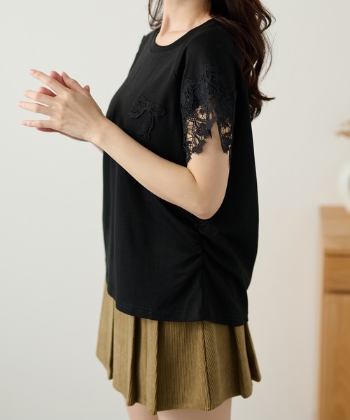 DAYRA(デイラ)の「レース 袖 半袖 ギャザー トップス(Tシャツ/カットソー・レディース・グレー/ホワイト/ブラック・FREE)」の18枚目の写真