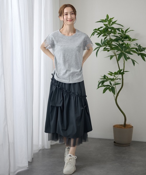 DAYRA(デイラ)の「レース 袖 半袖 ギャザー トップス(Tシャツ/カットソー・レディース・グレー/ホワイト/ブラック・FREE)」の19枚目の写真
