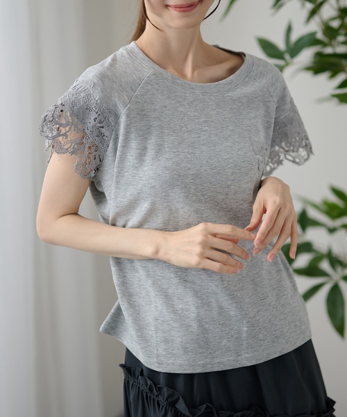 DAYRA(デイラ)の「レース 袖 半袖 ギャザー トップス(Tシャツ/カットソー・レディース・グレー/ホワイト/ブラック・FREE)」の20枚目の写真