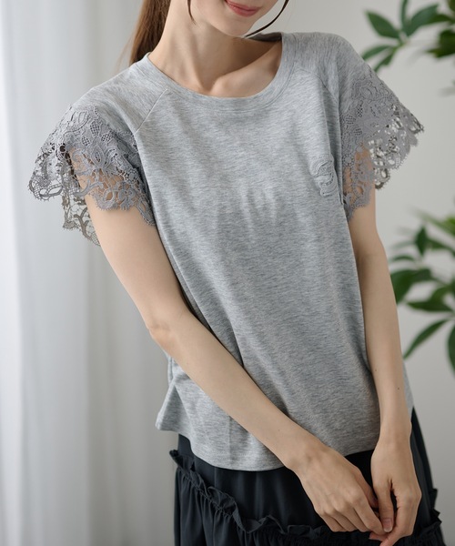 DAYRA(デイラ)の「レース 袖 半袖 ギャザー トップス(Tシャツ/カットソー・レディース・グレー/ホワイト/ブラック・FREE)」の21枚目の写真