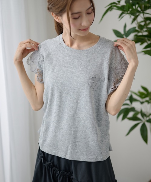 DAYRA(デイラ)の「レース 袖 半袖 ギャザー トップス(Tシャツ/カットソー・レディース・グレー/ホワイト/ブラック・FREE)」の22枚目の写真