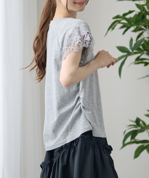DAYRA(デイラ)の「レース 袖 半袖 ギャザー トップス(Tシャツ/カットソー・レディース・グレー/ホワイト/ブラック・FREE)」の12枚目の写真