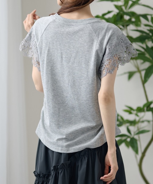 DAYRA(デイラ)の「レース 袖 半袖 ギャザー トップス(Tシャツ/カットソー・レディース・グレー/ホワイト/ブラック・FREE)」の13枚目の写真