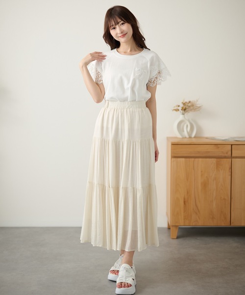 DAYRA(デイラ)の「レース 袖 半袖 ギャザー トップス(Tシャツ/カットソー・レディース・グレー/ホワイト/ブラック・FREE)」の14枚目の写真