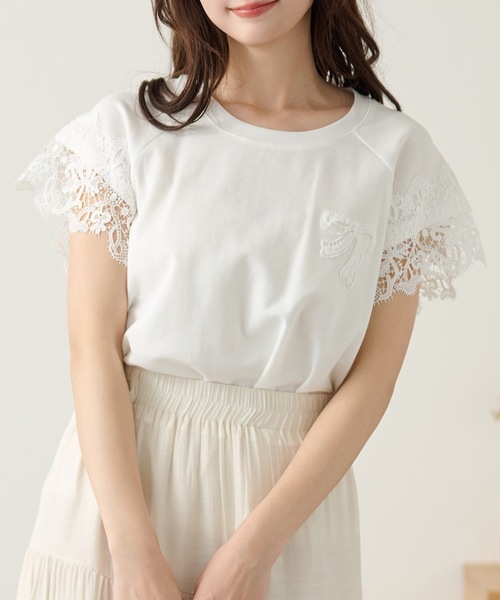 DAYRA(デイラ)の「レース 袖 半袖 ギャザー トップス(Tシャツ/カットソー・レディース・グレー/ホワイト/ブラック・FREE)」の15枚目の写真