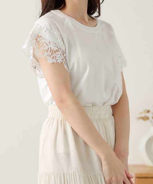 DAYRA(デイラ)の「レース 袖 半袖 ギャザー トップス(Tシャツ/カットソー・レディース・グレー/ホワイト/ブラック・FREE)」の16枚目の写真