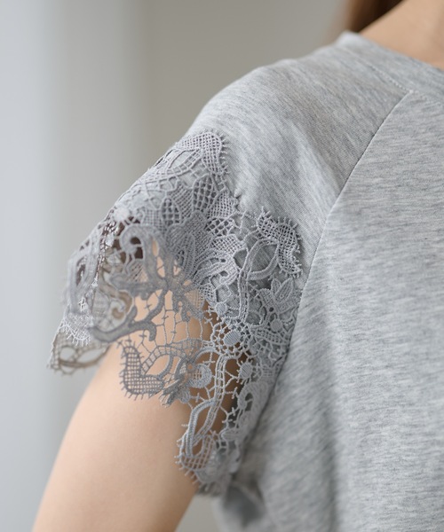 DAYRA(デイラ)の「レース 袖 半袖 ギャザー トップス(Tシャツ/カットソー・レディース・グレー/ホワイト/ブラック・FREE)」の8枚目の写真