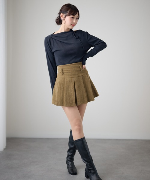 DAYRA(デイラ)の「リボンショルダー アシンメトリー 長袖 リブ トップス(Tシャツ/カットソー・レディース・ブラック/チャコールグレー/グリーン・FREE/S)」の9枚目の写真