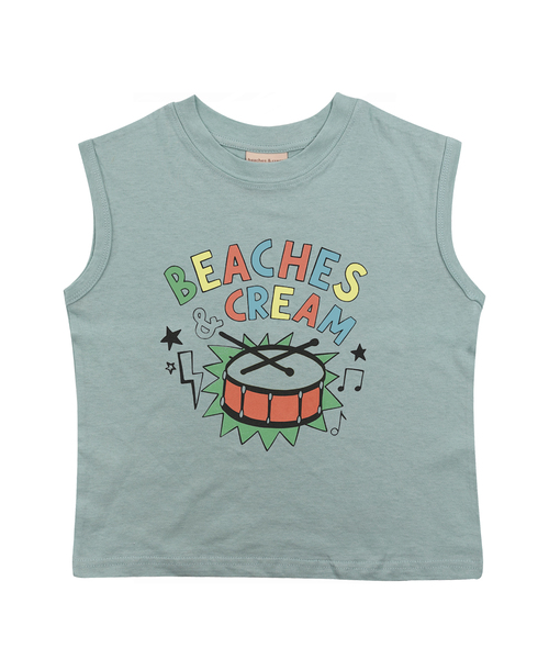 BEACHESAND CREAM KIDS(ビーチスアンドクリームキッズ)の「ドラム 袖なしTシャツ - グレイッシュミント(Tシャツ/カットソー・レディース・ミント・SMALL/MEDIUM/LARGE)」の1枚目の写真