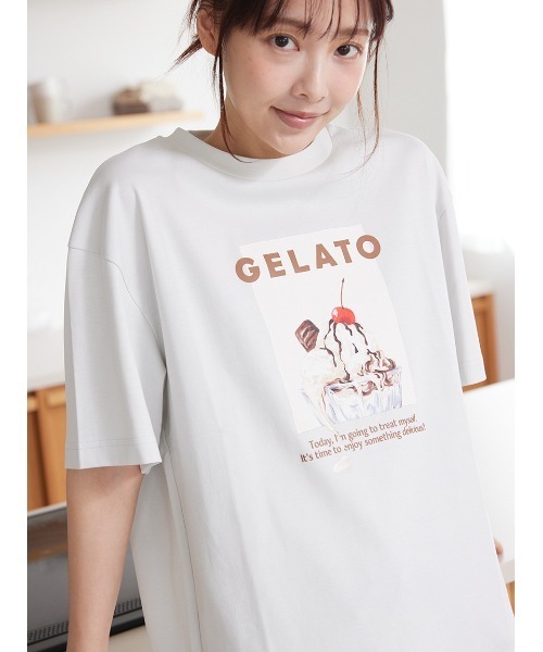 gelato pique】【LADIES】総柄ロングTシャツ（ルームウェア/パジャマ